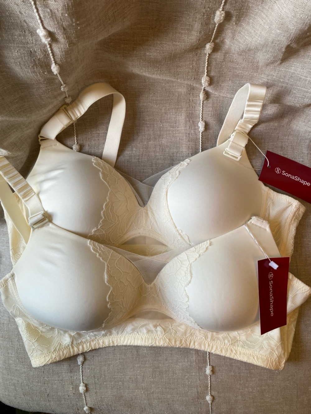 Two Ivory Lace Wireless Bras new with tags